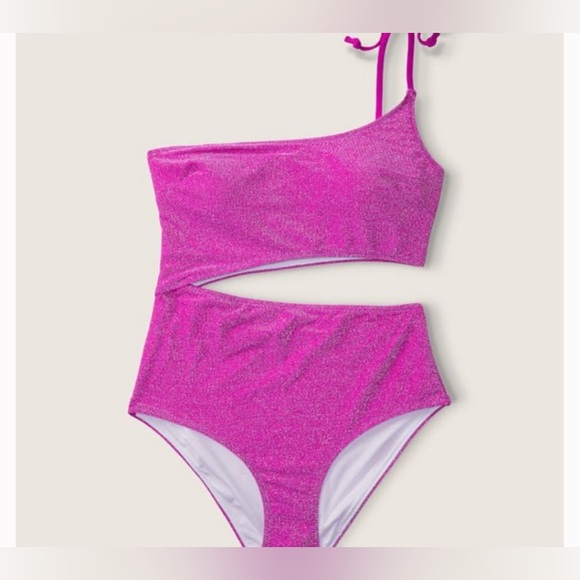 NEW PINK Victoria’s Secret Shimmer One Shoulder Pink One-Piece Swimsuit … - Picture 2 of 5